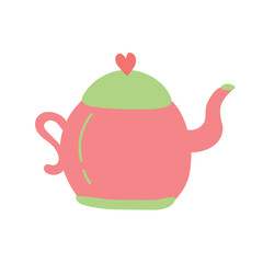Teapot icon. Vector illustration ceramic teapot, kettle. Cute round teapot in handmade style. Children's drawing of a teapot. Design element for menu of coffee shop, restaurant, tea shop