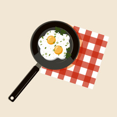 Fried eggs on pan with parsley
