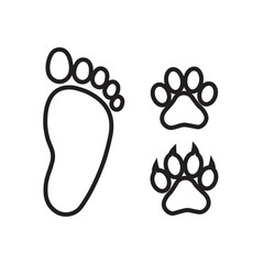 Human foot with dog and cat paw print  outline symbol