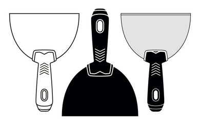Putty Knife Set. Outline, Silhouette and Monochrome Drywall Trowel. Repair Tool