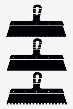 recommend clip art: Wide Spatula Silhouette. Putty Knife Set Isolated. Repair Tool. Monochrome Drywall Trowel