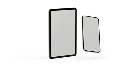 Photo Black tablet computer and smartphone with blank 3d