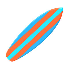 Cartoon Hawaiian and travel symbol. Flat vector illustration. Colorful surfer board. Culture, travel, tourism