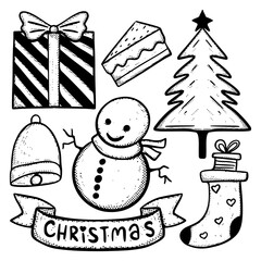 Christmas doodle collection Illustration hand drawn cartoon sketch lineart vintage style vector