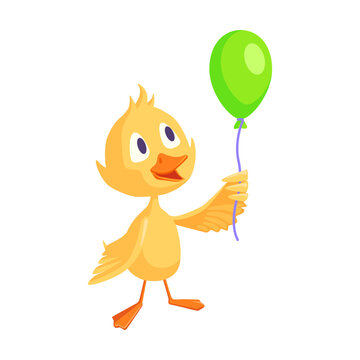 Cartoon duckling. Funny yellow baby chicks or ducks different activities, celebrating birthday. For cartoon character
