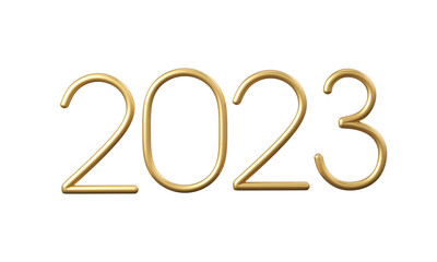 2023 gold number, isolated on transparent background. 3d render of 2023 golden font for Christmas and New Year. 3d rendering illustration.