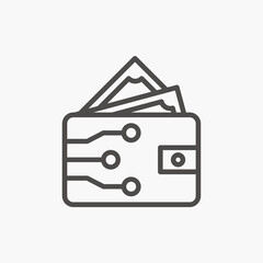 digital wallet, cryptocurrency wallet icon vector. Wallet and bitcoin symbol sign. Mining concept. Payment, money, cash, pay icon vector
