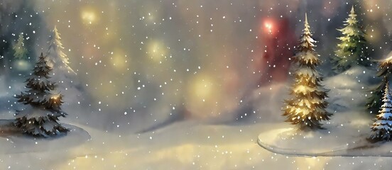 Fototapeta na wymiar Christmas Snowy Scene With Trees, Artistic Snowy Winter Backdrop Background. Concept Illustration.