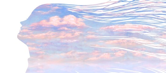 Cloud sky in the face of woman. Conceptual artwork. painting. nature landscape. Concept art of freedom, dream, spiritual, life and motivation.  © Jorm Sangsorn