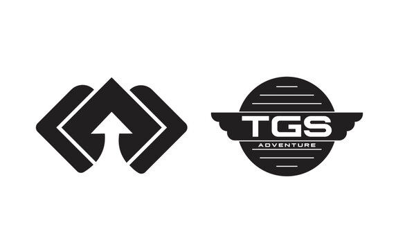 TGS Letter Top Arrow Adventure Wings Logo, TGS circle logo design, monogram graphic shape made of circles Creative unique vector template. arrow up sign for growth and success illustration
