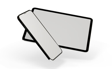 Photo 3D brandless tablet with empty screen isolated