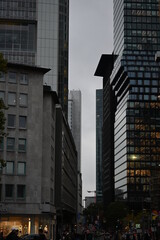 Obraz premium Tall and traditional buildings in a cloudy city