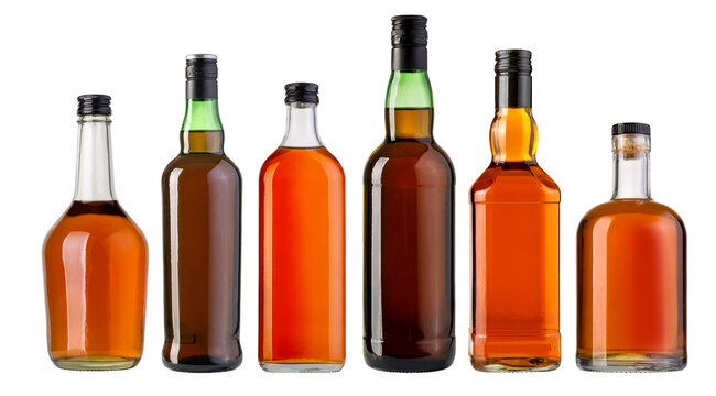 Full whiskey bottles isolated
