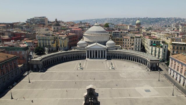 Bird's eye view of Piazza del Plebiscito in Naples, Italy