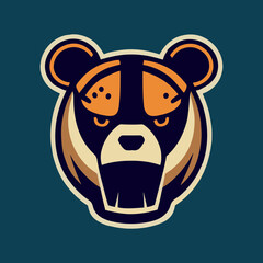 Bear logo. Sports team emblem. Vector icon of wild animal head. Graphic grizzly badge. Isolated strong logotype. For football, hockey, baseball team.