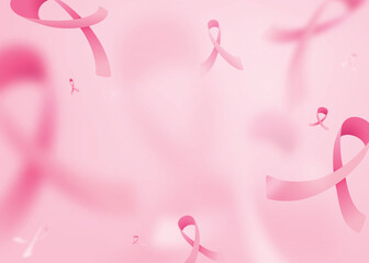 Obraz na płótnie Canvas Breast cancer vector pattern background. Blur and focus pink ribbons