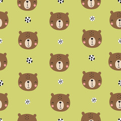 Seamless pattern with cute bear and balls. Vector illustration for your design