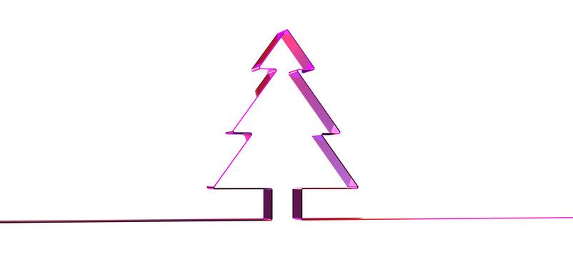 Continuous one line of abstract fir tree in silhouette. Minimalist. Merry christmas and happy new year