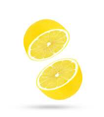 Lemon falling in the air isolated on white background