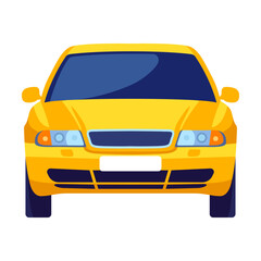 Front view yellow car vector illustration. Cartoon vehicles, car, truck, lorries, sedans isolated on white background. Transport, urban traffic, road concept