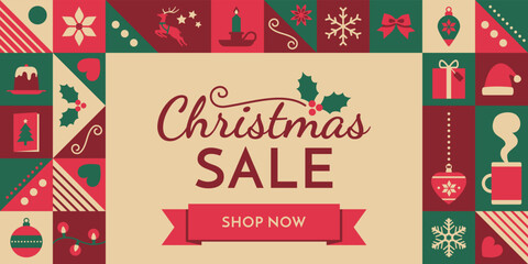 Christmas sale advertisement with holiday icons