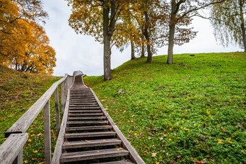Fototapeta na wymiar Vizh from below to the stairs leading up to the hill near Dubingiai, Lithuania