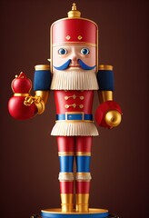 Fototapeta na wymiar 3D rendered holiday nutcracker in traditional Christmas colors with a modern design. Computer-generated image special edition unique for the 2022 winter holiday season