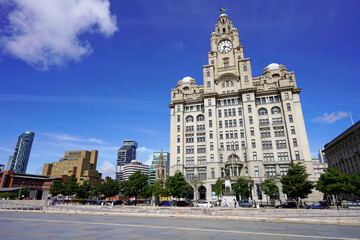 Fototapeta na wymiar Liverpool cityscape with Royal Liver Building, England, UK