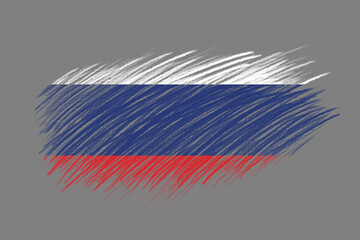 3D Flag of Russia on vintage style brush background.