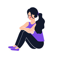 A sad young woman. Sitting girl. Transparent PNG.