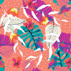 Colorful Plant Beach Vector Seamless Pattern.