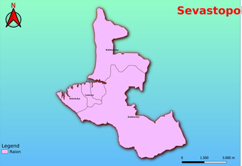 Vector map of the Ukraine administrative divisions of Sevastopol Region with City, City Council, District, Raion