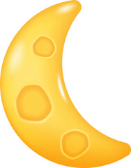 3D Crescent Moon Yellow Planet Icon on Transparent Background. Cartoon Outer Space Illustration
