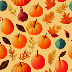 seamless pattern with seasonal fruit vegetable leave foliage autumn fall winter 