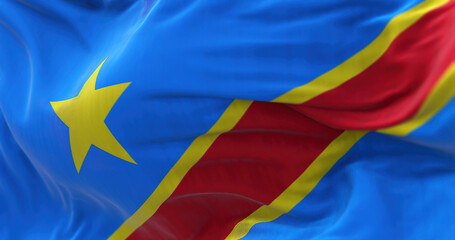 Close-up view of The Congo national flag waving in the wind