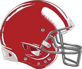 PNG engraved style illustration for posters, decoration and logo. Hand drawn sketch of american football helmet in colorful isolated on white background. Detailed vintage woodcut style drawing.   © AkimD