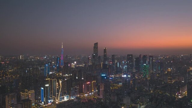 Aerial day to night timelapse of Guangzhou, China