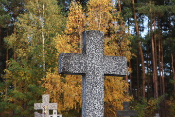 Cmentarz w kolorach jesieni - obrazy, fototapety, plakaty