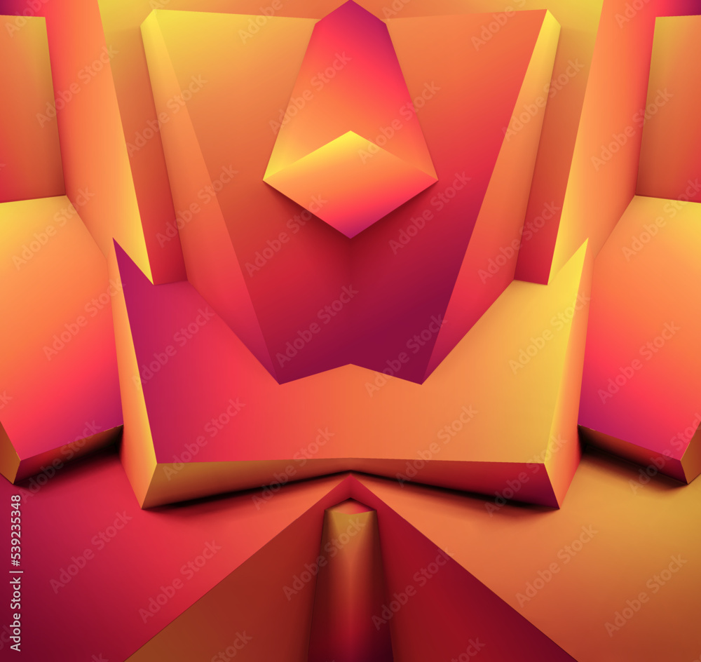 Poster Abstract geometric background with colorful 3D shapes or architectural forms for booklet or video conference backdrop