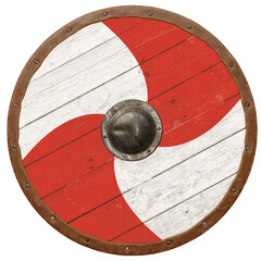 Wooden round medieval shield. Render 3d. Isolated on transparent background, png.