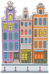 Amsterdam. Netherlands. Old traditional colorful stone dutch houses.