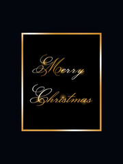 The inscription Merry Christmas in a golden frame. Christmas card