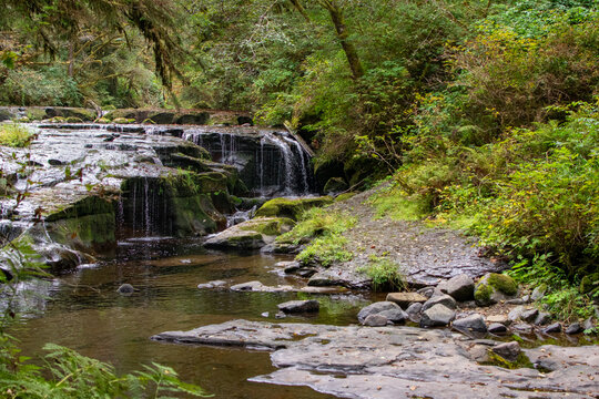 Slow moving peaceful creek waterfalls
