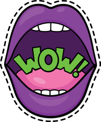 Wow sticker in pop art style with sexy female mouth