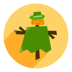scarecrow with a hat. icon in flat style scarecrow with face and hat. flat beige with long shadow logo. halloween icon. web browser icon.