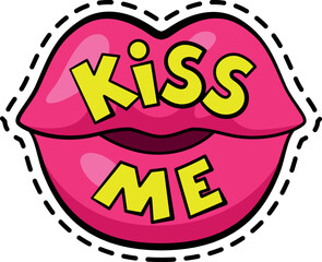 Kiss me sticker. Sexy female lips in pop art style