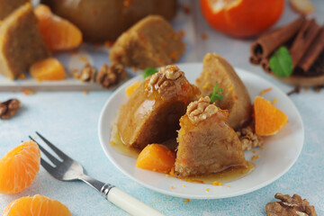 Mandarin halva dessert, traditional Greek dessert	