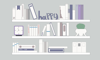 Fototapeta premium bookshelf with cactus and clock, reading and design vector
