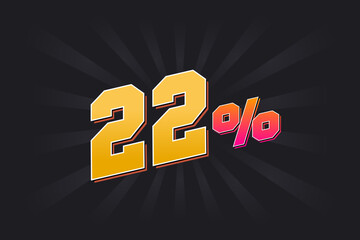 22% discount banner with dark background and yellow text. 22 percent sales promotional design.