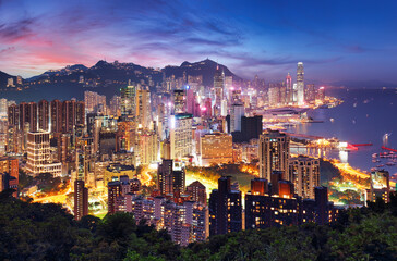 Fototapeta na wymiar Hong Kong view point sunset on the Braemar Hill Peak